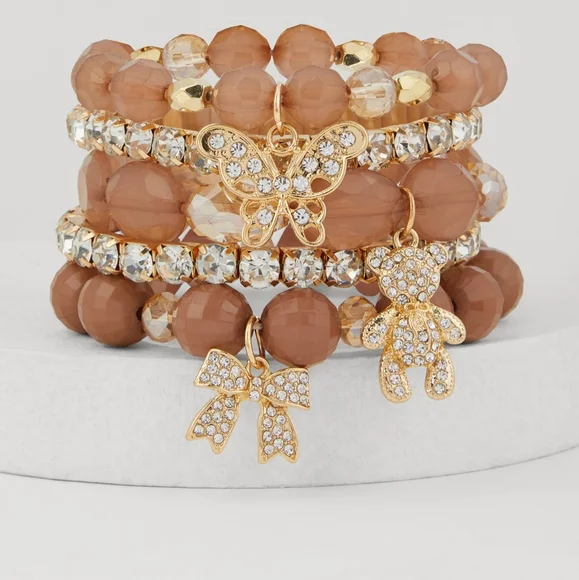 Elegant Gold and Brown Charm Bracelet Set - Picture 2 of 3